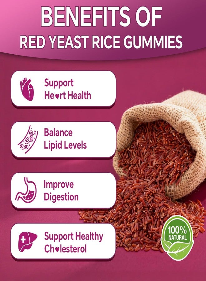 Mchokuu Red Yeast Rice 2400mg Gummies, Red Yeast Rice Supplement for Men & Women Support Heart Health, Energy Support, Sugar-Free, Vegan Non-GMO, Strawberry Flavor - 60 Count - Image 3
