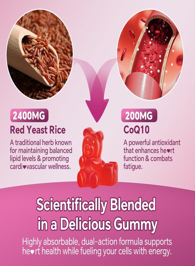 Mchokuu Red Yeast Rice 2400mg Gummies, Red Yeast Rice Supplement for Men & Women Support Heart Health, Energy Support, Sugar-Free, Vegan Non-GMO, Strawberry Flavor - 60 Count - Image 2