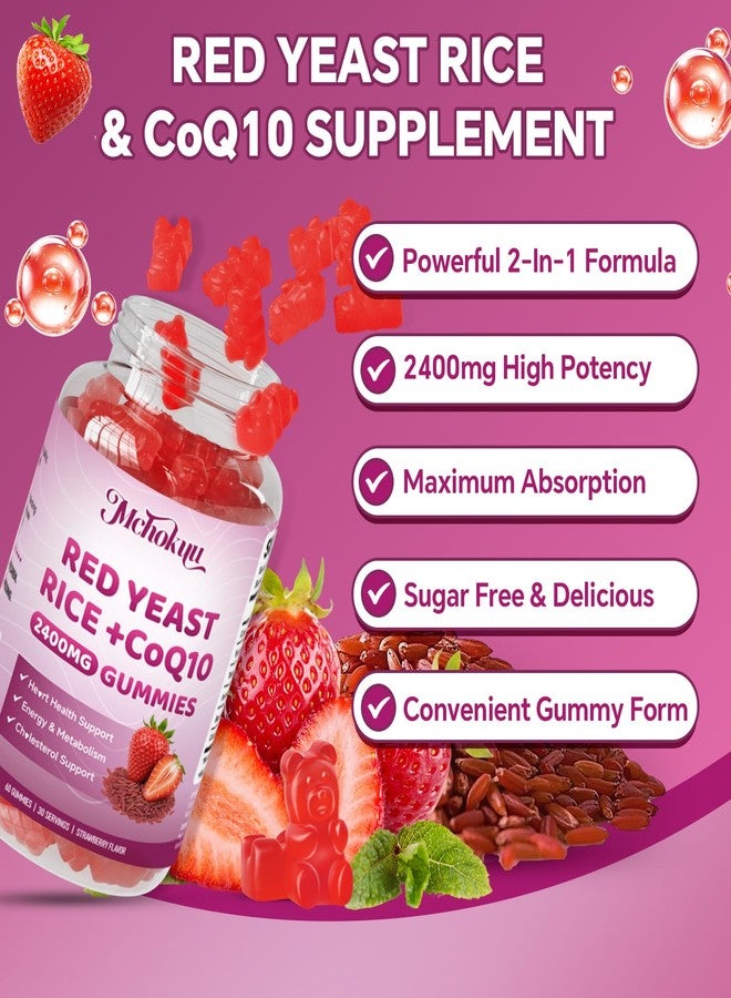 Mchokuu Red Yeast Rice 2400mg Gummies, Red Yeast Rice Supplement for Men & Women Support Heart Health, Energy Support, Sugar-Free, Vegan Non-GMO, Strawberry Flavor - 60 Count - Image 4