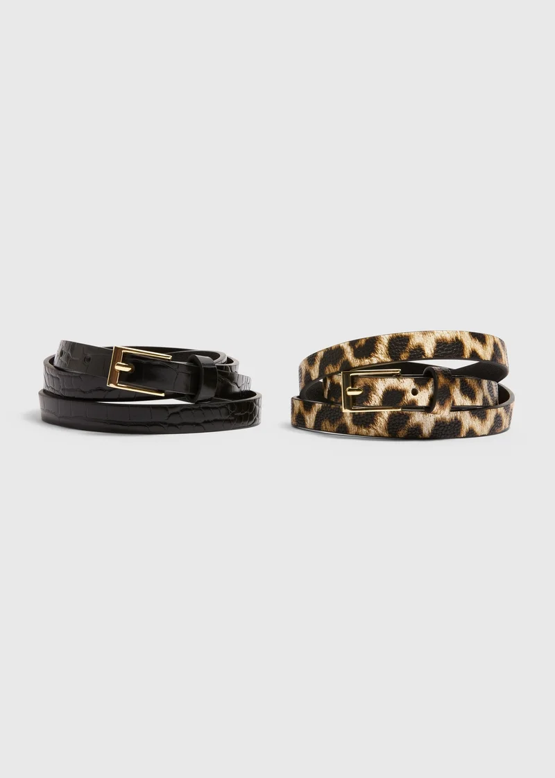 Matalan 2 Pack Black and Brown Patterned Belts