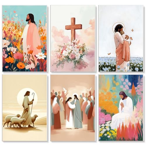 Yezavesu 6 Pack Paint by Numbers Kit for Adults Beginner 8x12 Inch Jesus Adult Paint by Number Kits on Canvas Without Frame DIY Acrylic Christ Religious Painting by Numbers for Home Wall Decor Gift - Image 1