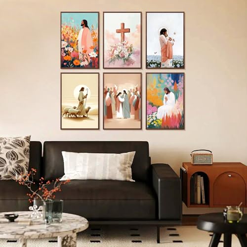 Yezavesu 6 Pack Paint by Numbers Kit for Adults Beginner 8x12 Inch Jesus Adult Paint by Number Kits on Canvas Without Frame DIY Acrylic Christ Religious Painting by Numbers for Home Wall Decor Gift - Image 3