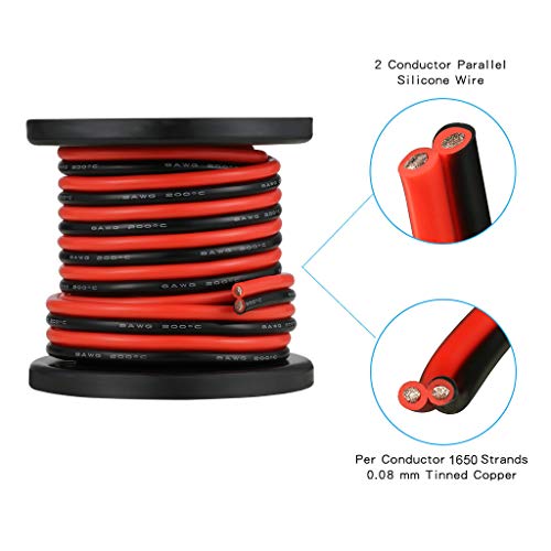 BNTECHGO 8 Gauge Flexible 2 Conductor Parallel Silicone Wire Spool Red Black High Resistant 200 deg C 600V for Single Color LED Strip Extension Cable Cord,Model,20ft Stranded Tinned Copper Wire - Image 2