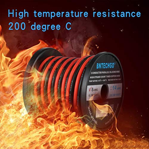 BNTECHGO 8 Gauge Flexible 2 Conductor Parallel Silicone Wire Spool Red Black High Resistant 200 deg C 600V for Single Color LED Strip Extension Cable Cord,Model,20ft Stranded Tinned Copper Wire - Image 4