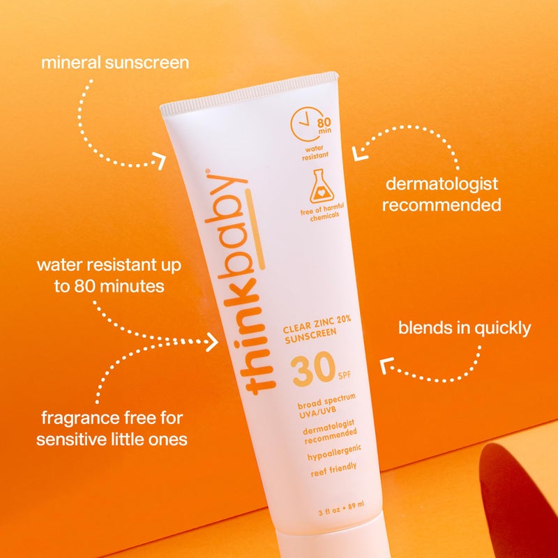 Thinkbaby Mineral Sunscreen, SPF 30 Clear Zinc Oxide Baby Sunscreen, 3 Fl Oz, Natural, Water Resistant Reef Safe Sunscreen, Vegan Broad Spectrum UVA/UVB Sun Screen for Sun Protection, Travel Size - Image 2