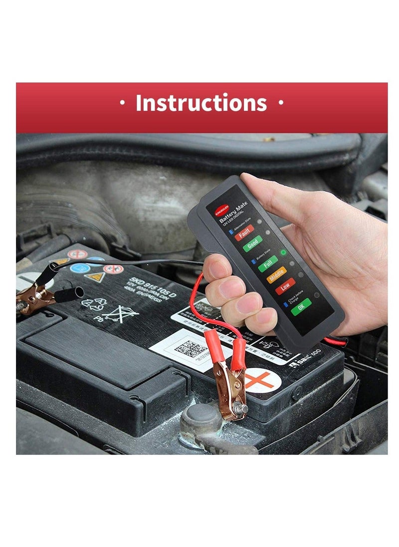 Y&D - 12V Car Battery Tester, Alternator Tester Automotive, Checker, Analyzer to Check and Charging System, LED Indication - Image 1