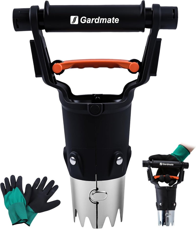 gardmate Store Bulb Planter Tool - One-Touch Automatic Bulb Planter for Bulbs, Seeds & Seedlings - 5" Depth Stainless Steel Garden Bulbs Dibber with Ergonomic Handle - No Bend Planting, Includes Gloves - Image 1