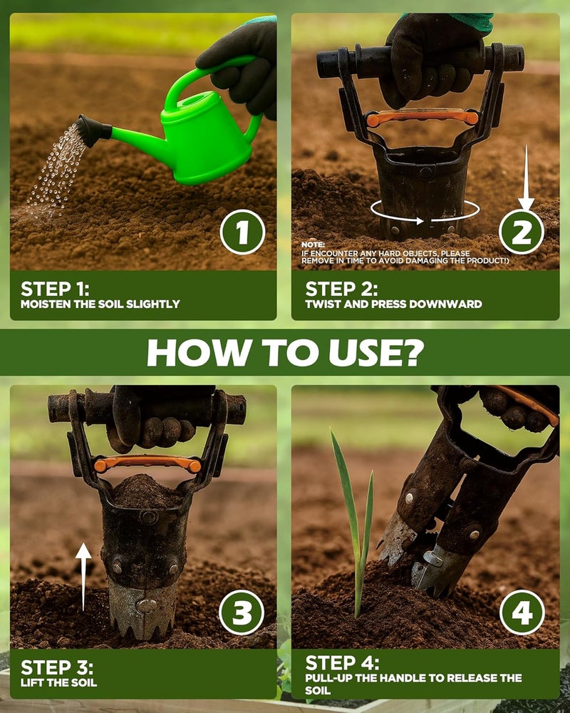 gardmate Store Bulb Planter Tool - One-Touch Automatic Bulb Planter for Bulbs, Seeds & Seedlings - 5" Depth Stainless Steel Garden Bulbs Dibber with Ergonomic Handle - No Bend Planting, Includes Gloves - Image 3
