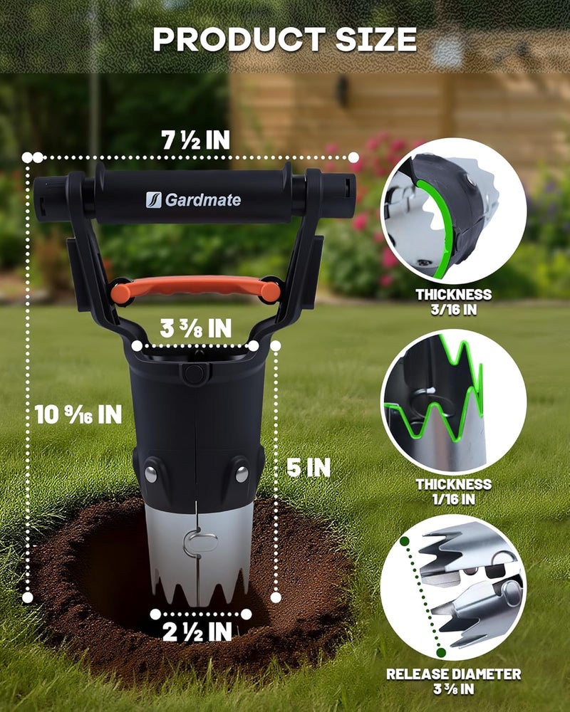 gardmate Store Bulb Planter Tool - One-Touch Automatic Bulb Planter for Bulbs, Seeds & Seedlings - 5" Depth Stainless Steel Garden Bulbs Dibber with Ergonomic Handle - No Bend Planting, Includes Gloves - Image 5