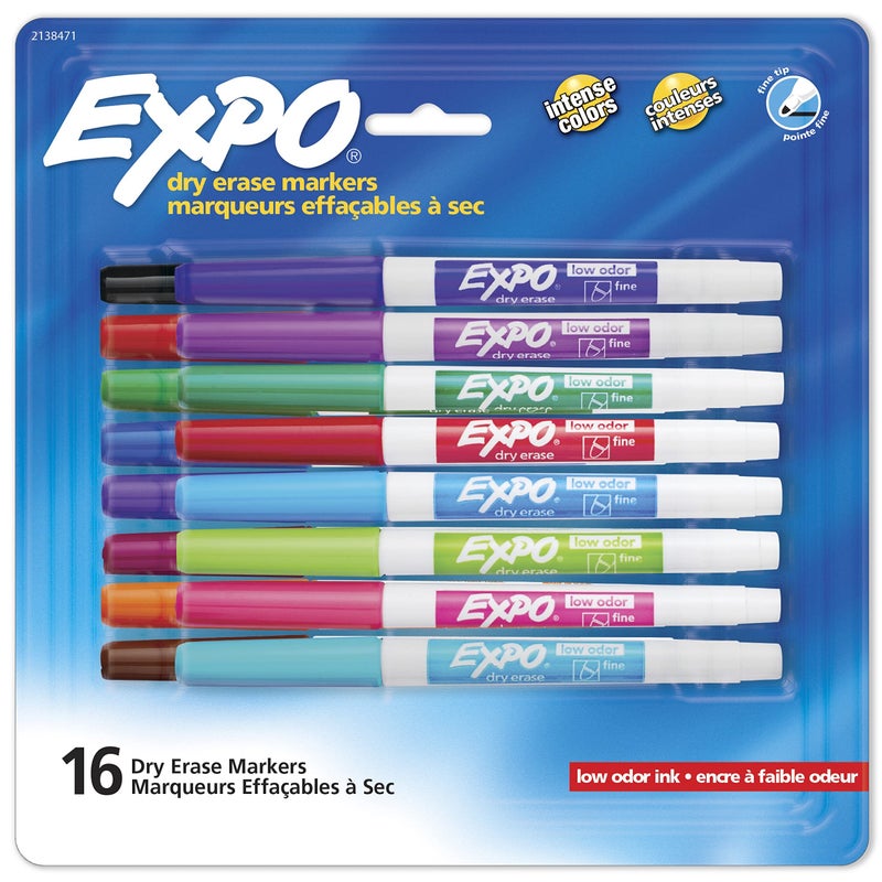 EXPO Dry Erase Markers, Whiteboard Markers with Low Odor Ink, Fine Tip, Assorted Vibrant Colors, 16 Count - Image 2