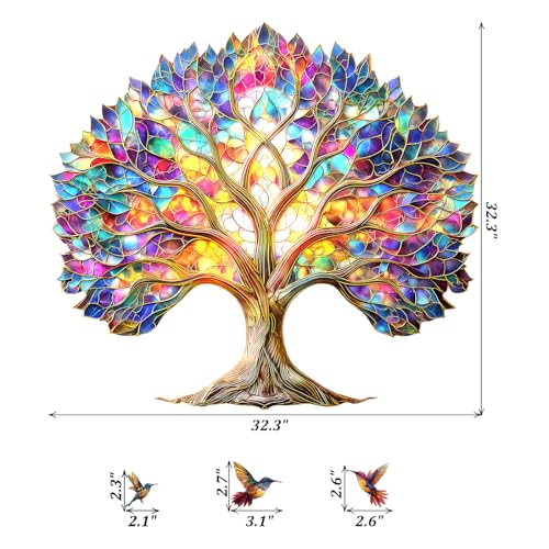 VePret Vibrant Tree of Life Wall Decals Peel and Stick,Stained Glass Leaves Wall Stickers & Murals, Removable Hummingbirds Home Decor Art for Bedroom Living Room Classroom Office - Image 2