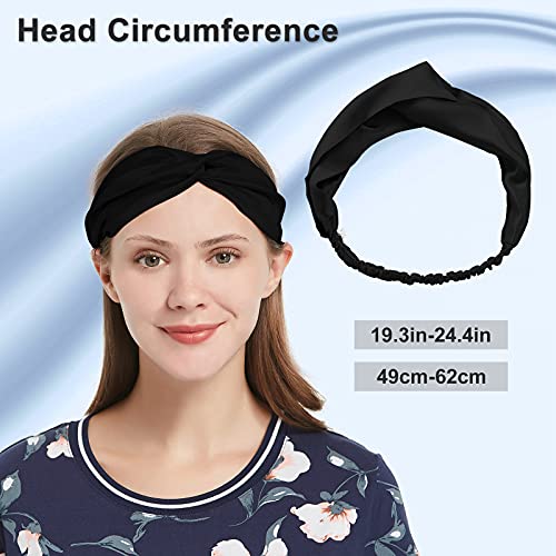 SOBONNY 100% Mulberry Silk Headband Women's Criss Cross Silk Turban Elastic Twisted Head Wrap Knotted Hair Band (black) - Image 4