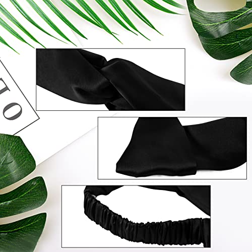 SOBONNY 100% Mulberry Silk Headband Women's Criss Cross Silk Turban Elastic Twisted Head Wrap Knotted Hair Band (black) - Image 3