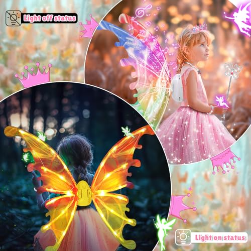 maysida Princess Dress up Costume with Electric Fairy Wings for Girls 3-8, Light Up Moving Butterfly Wings with LED Lights&Music, Christmas Birthday Gift Princess Dresses with Crown/Wand/Bracelets/Necklaces - Image 4