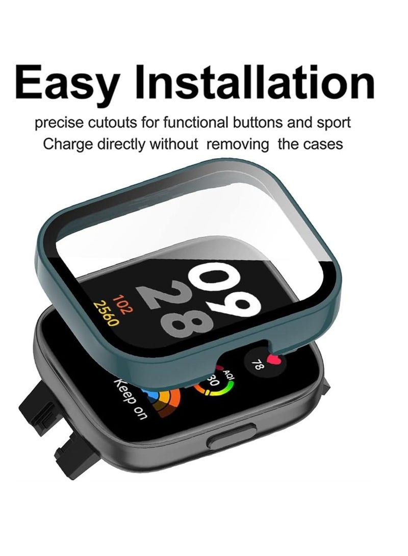 2 Pcs Case With Tempered Glass Screen Protector Compatible for Xiaomi Redmi Watch 3 9H Hardness All-round Protective Cover Ultra-thin Protective PC Case Cover Green and Black - Image 2