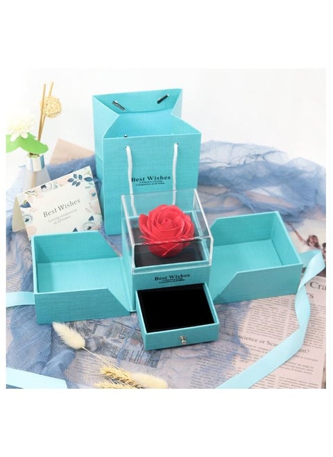 Elegant Blue Jewelry and Keepsake Gift Box: A Treasure Trove of Style and Function(Without Necklace)
