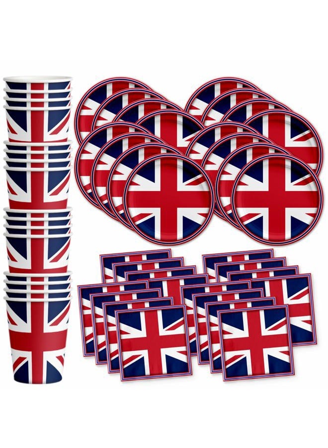 73Hours Britain UK England British Flag Party Supplies Set Plates Napkins Cups Tableware Kit for 16 - Image 1