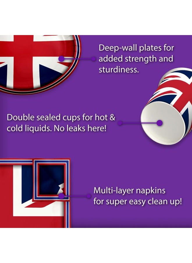 73Hours Britain UK England British Flag Party Supplies Set Plates Napkins Cups Tableware Kit for 16 - Image 5