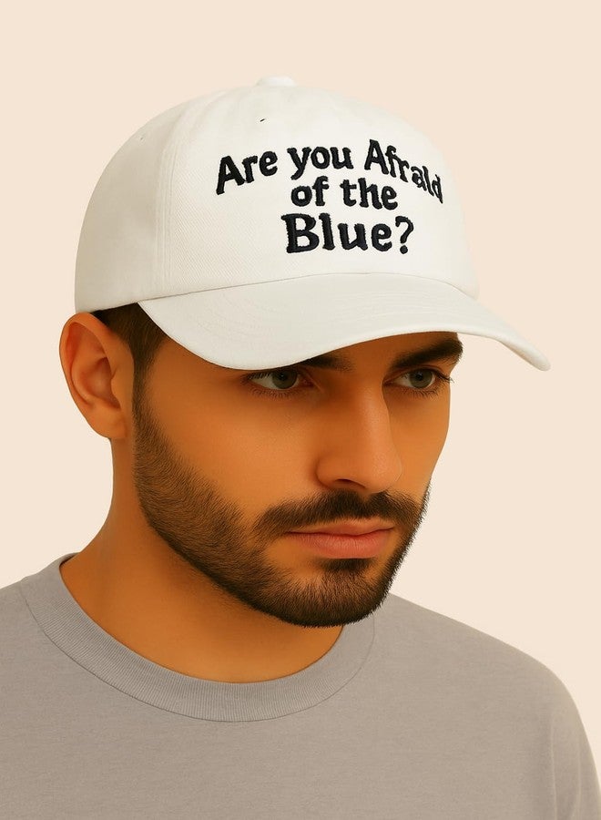 Jellyfish 'are You Afraid of The Blue?' Embroidered Baseball Cap, Cotton Blend, Adjustable, Off-White - Image 5