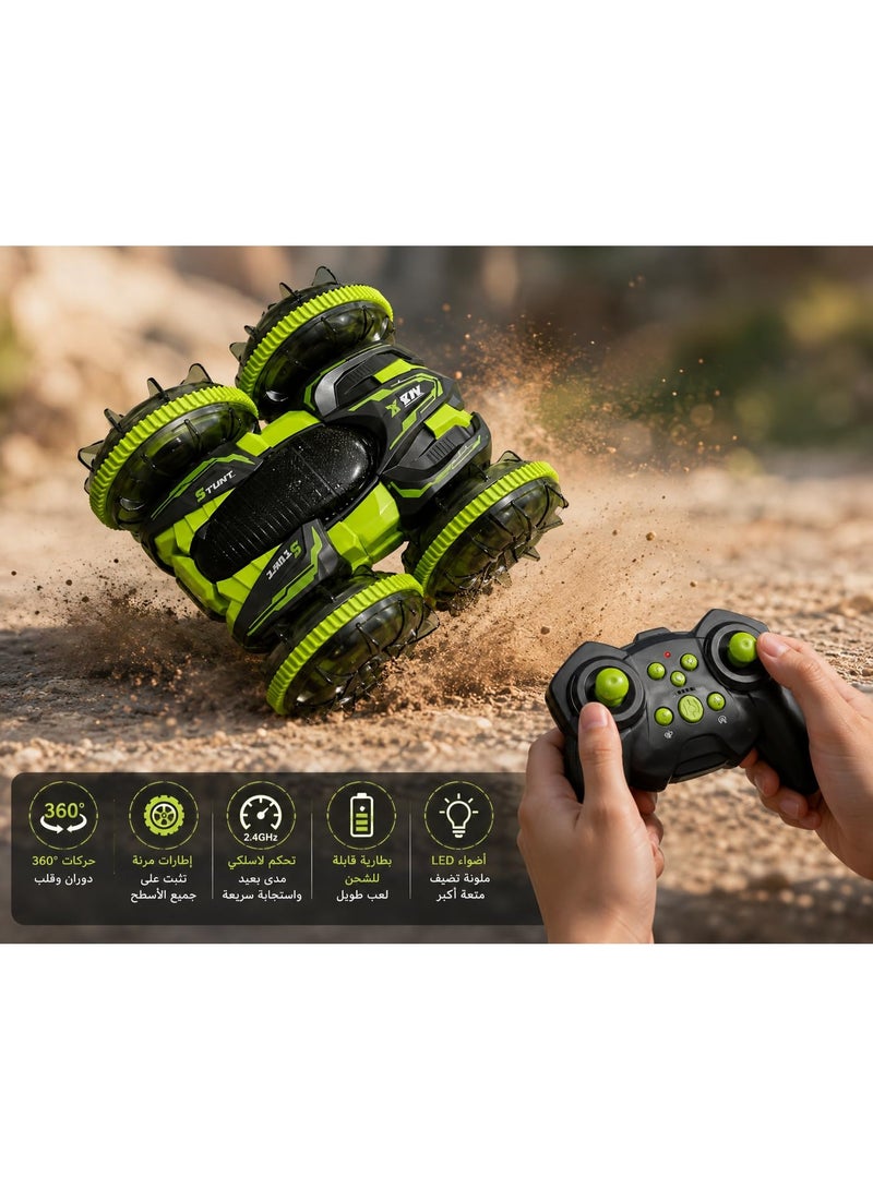 vGRASSP Amphibious Remote Control Car, Rechargeable RC Stunt Vehicle with 2.4 GHz Controller, Gesture Control Watch, LED Light and Multi-Directional Wheels, Land and Water Use, 30 x 20 x 5 cm, Green and Black - Image 5