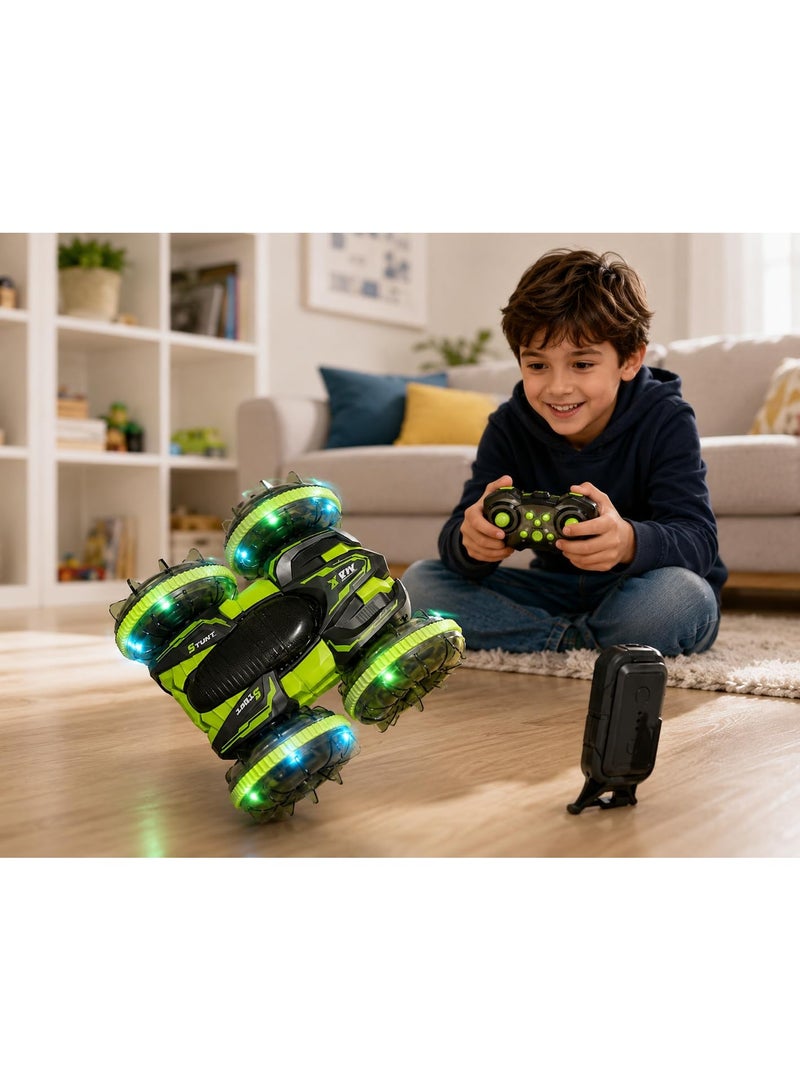 vGRASSP Amphibious Remote Control Car, Rechargeable RC Stunt Vehicle with 2.4 GHz Controller, Gesture Control Watch, LED Light and Multi-Directional Wheels, Land and Water Use, 30 x 20 x 5 cm, Green and Black - Image 2