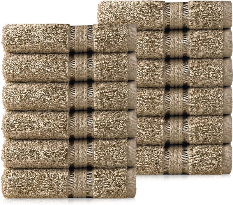 قطن كرافت COTTON CRAFT مناشف وجه فائقة النعومة - 12 قطعة - 12x12 بوصة - مناشف وجه قطنية 100% - مناشف أطفال - سريعة الامتصاص والتجفيف - فاخرة يومية - للفنادق والحمامات والمطابخ والمنتجعات الصحية وصالات الألعاب الرياضية وحمامات السباحة والتخييم والمهاجع - سهلة العناية - كتان - Image 1