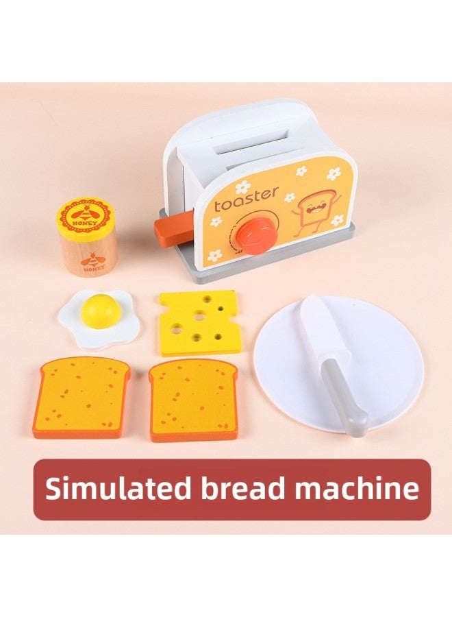 Wooden Children's Simulation Bread Machine Coffee Machine Pancake Machine Egg Beater Toy Set Baby Imitation Experience Puzzle-Color:Simulation Bread Machine MM - Image 1
