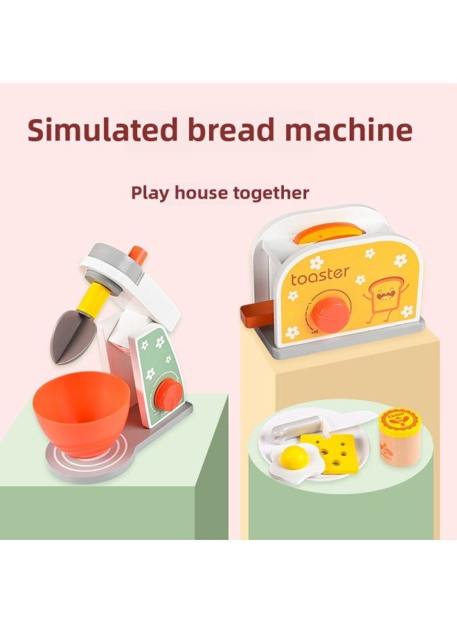 Wooden Children's Simulation Bread Machine Coffee Machine Pancake Machine Egg Beater Toy Set Baby Imitation Experience Puzzle-Color:Simulation Bread Machine MM - Image 3