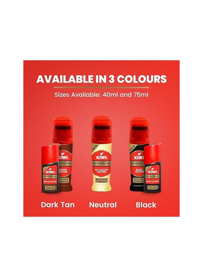 Kiwi Instant Shoe Polish All Leather Colour - Wax Rich Formula - Easy to use - Shines and Protects - 75ml - Neutral - Image 2