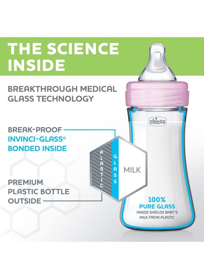 Chicco Chicco Duo 9oz. Hybrid Baby Bottle with Invinci-Glass Inside/Plastic Outside 2 Count (Pack of 1) with Slow Flow Anti-Colic Nipple - Pink  - Image 3