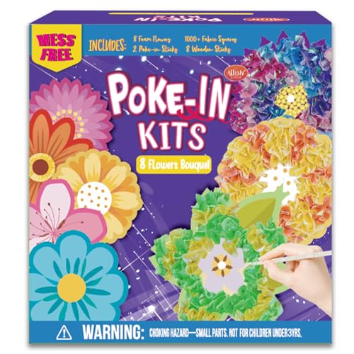 ATFUNSHOP 8 Packs Poke in Crafts Art Kits Flower Bouquets Mess Free Kids Paper Craft Kits Activity 4 5 6 7 8 9 Years Old Girls Birthday Gifts - Image 1