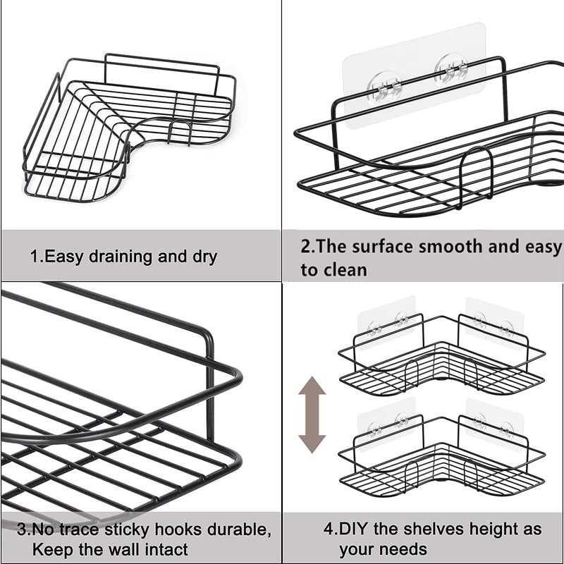 AG E-Com Multipurpose Kitchen Bathroom Corner Shelf Wall Holder Storage Rack Bathroom Rack Storage Box Strong Magic Sticker Shower Rack Shelf (Black) (Corner) - Image 5