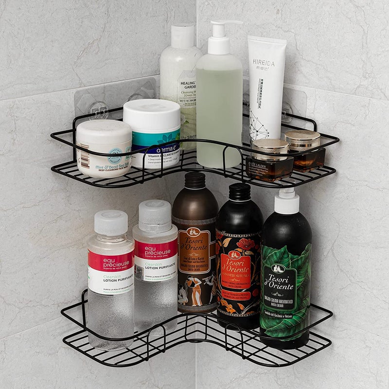 AG E-Com Multipurpose Kitchen Bathroom Corner Shelf Wall Holder Storage Rack Bathroom Rack Storage Box Strong Magic Sticker Shower Rack Shelf (Black) (Corner) - Image 3