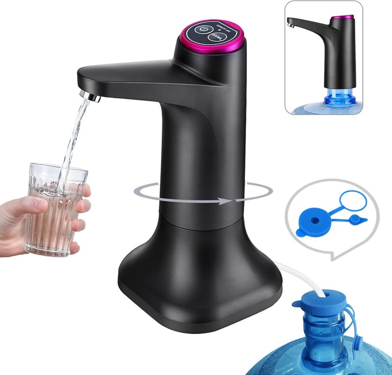 HiPiCok 5 Gallon Water Pump, Water Dispenser for 5 Gallon Bottle, USB-C Rechargeable Water Jug Dispenser, Portable Automatic Water Pump for Home, Black - Image 1