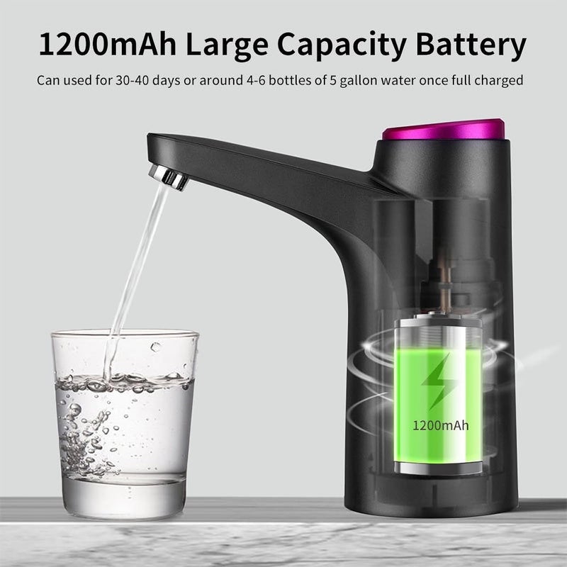 HiPiCok 5 Gallon Water Pump, Water Dispenser for 5 Gallon Bottle, USB-C Rechargeable Water Jug Dispenser, Portable Automatic Water Pump for Home, Black - Image 5