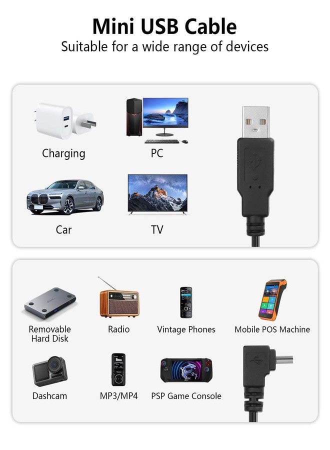 CERRXIAN 90 Degree Mini USB Cable, USB 2.0 Male to Down Angle Mini USB 5 Pin Male Data Sync and Charging Cable for GPS, Dash Cam, External Hard Drives - 4.92FT (2Pack) - Image 3