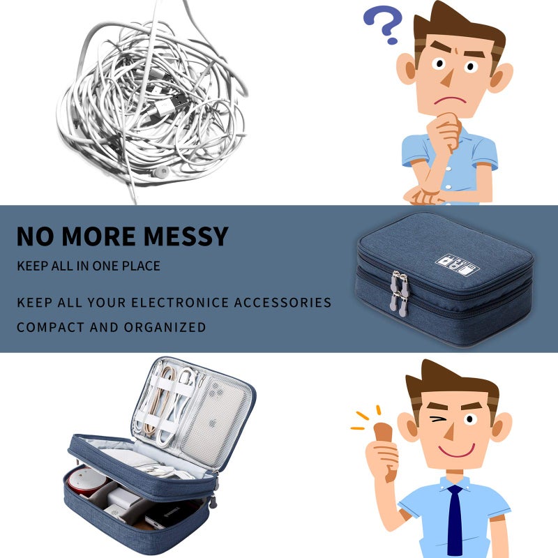 Lanola Travel Cable Organizer Bag, Electronic Accessories Case Portable Double Layer Cable Storage Bag for Cord,phone,Charger, Flash Drive, Phone, SD Card,Personal Items - (Dark Blue) - Image 5
