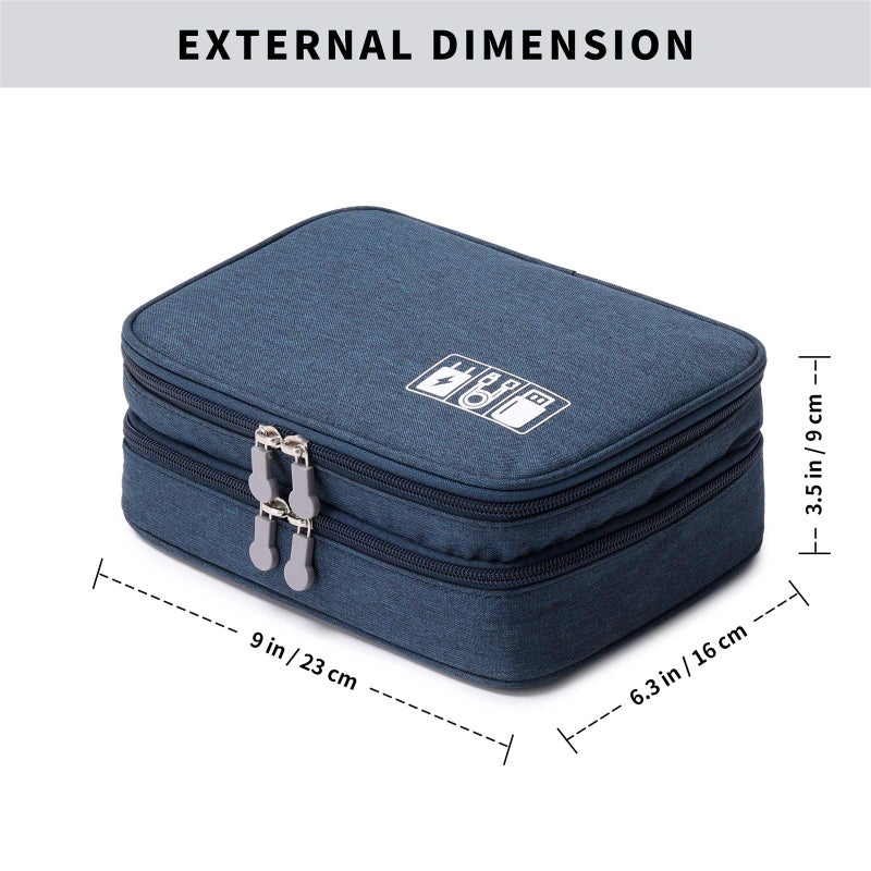 Lanola Travel Cable Organizer Bag, Electronic Accessories Case Portable Double Layer Cable Storage Bag for Cord,phone,Charger, Flash Drive, Phone, SD Card,Personal Items - (Dark Blue) - Image 2