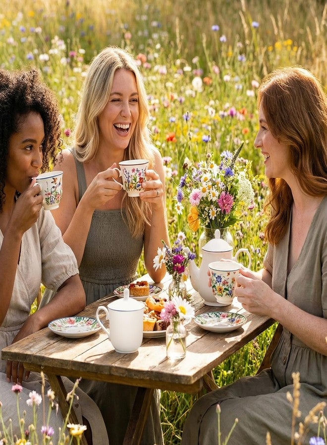 طقم فناجين شاي وصحون، كوب شاي بورسلين مزين بالزهور البرية سعة 8 أونصة، مناسب للقهوة والكابتشينو واللاتيه، طقم هدايا شاي مزين بالزهور والفراشات، مثالي لحفلات الشاي الربيعية، وحفلات الزفاف، وحفلات استقبال المولود، وتزيين حفلات الشاي، وعيد الأم، وهدايا أعياد الميلاد. - Image 2
