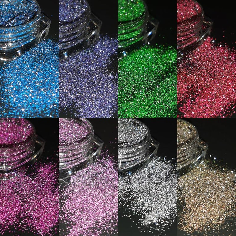 Fcozpjk Reflective Glitter Powder Set, 8 Colors Sparkle Diamond Nail Glitter Dust, Silver Pink Purple Green Loose Glitter for Nails, Shiny Sugar Nail Powder Dipping Pigment, Nail Supplies - Image 4