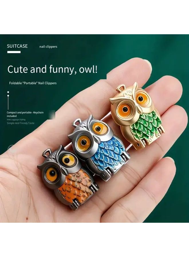 مقص أظافر على شكل بومة من الفولاذ المقاوم للصدأ الذهبي بسلسلة مفاتيح - شفرة حادة قابلة للطي متينة للمنزل والسفر - هدية مثالية للرجال والنساء - Image 2