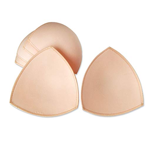 WMugthome 3 Pairs Sewn Bra Pads Push Up of Triangle Inserts for Replacements Bikini Top and Sports Swimsuit Bra Inserts(Beige-DD CUP) - Image 1