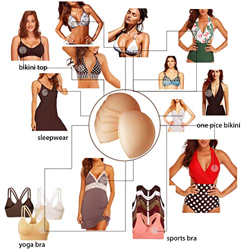 WMugthome 3 Pairs Sewn Bra Pads Push Up of Triangle Inserts for Replacements Bikini Top and Sports Swimsuit Bra Inserts(Beige-DD CUP) - Image 4