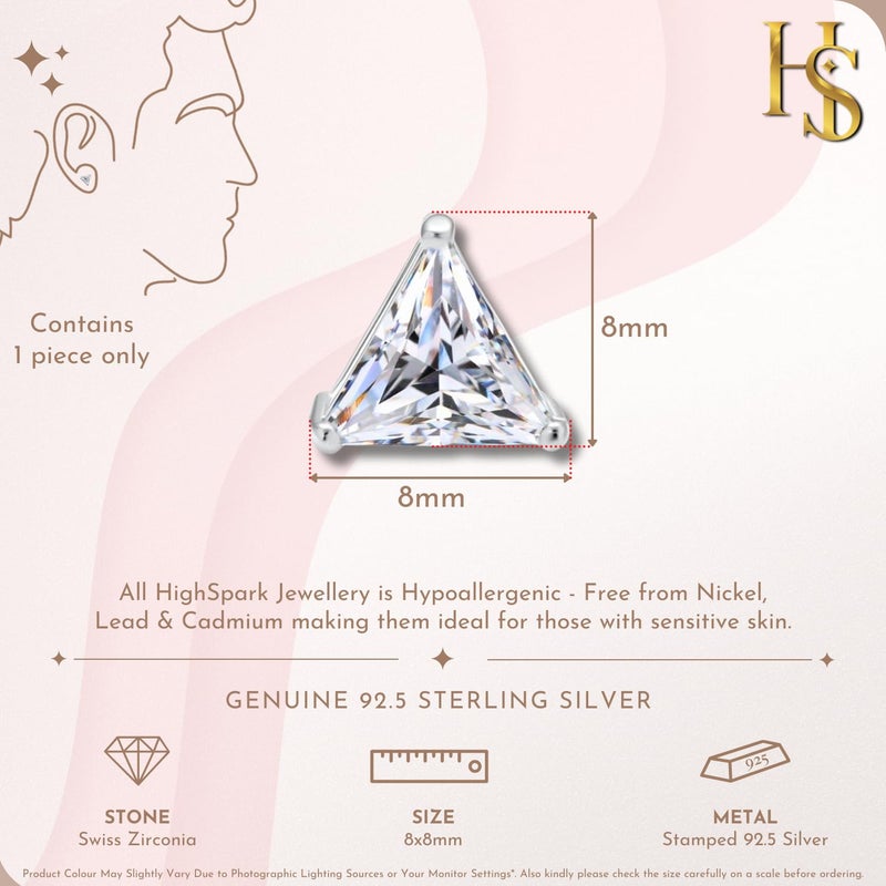 HighSpark 925 Silver Men's Solitaire Stud Earrings | 92.5 Sterling Silver and Diamond like Brilliance Zirconia | Single Stud for Men | Lovely Gift - Image 2