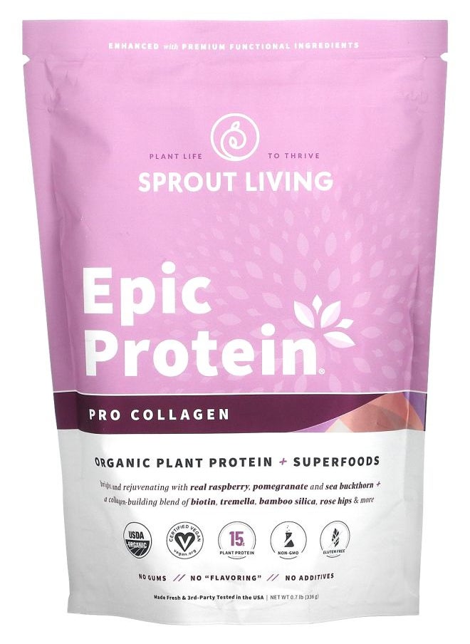 Sprout Living Epic Protein Organic Plant Protein + Superfoods Pro Collagen 0.7 lb (336 g) 