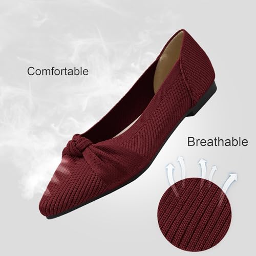 TINGRISE Women's Flats Shoes Comfortable Dressy Pointed Toe Knit Washable Ballet Flat Red US6.5 - Image 2