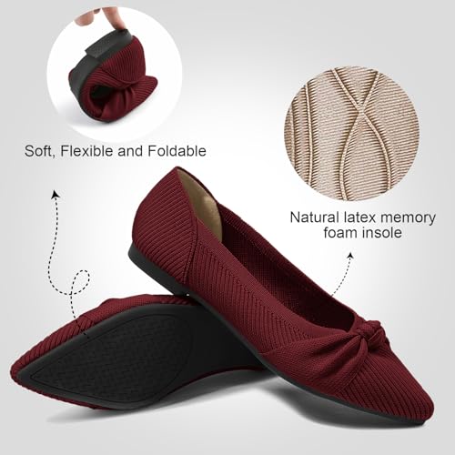 TINGRISE Women's Flats Shoes Comfortable Dressy Pointed Toe Knit Washable Ballet Flat Red US6.5 - Image 3