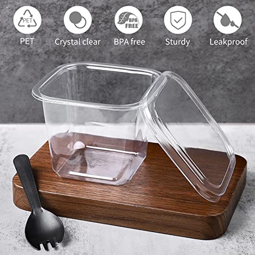 Qeirudu 50 Pack 12 oz Plastic Parfait Cups with Lids and Sporks, Disposable Square Dessert Cups with Lids Cake Containers for Fruits Oatmeal Yogurt Mousse Ice Creams Strawberry Shortcake - Image 3