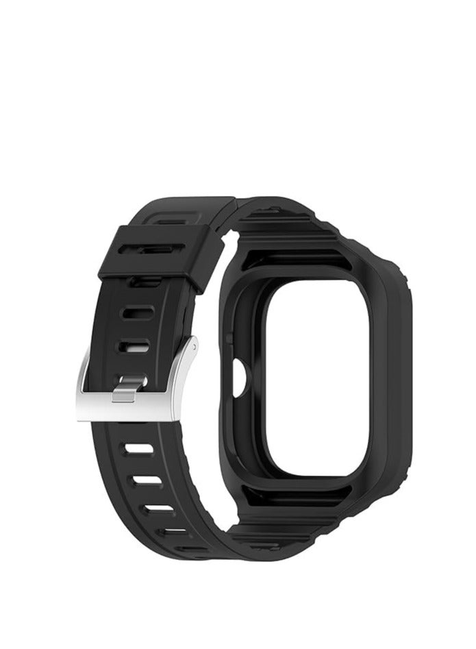 Watch Band with Case, Silicone Replacement Strap and Silicone Protective Case and Wrist Straps Compatible with Redmi Watch 4 Smart Watch (Black) - Image 1