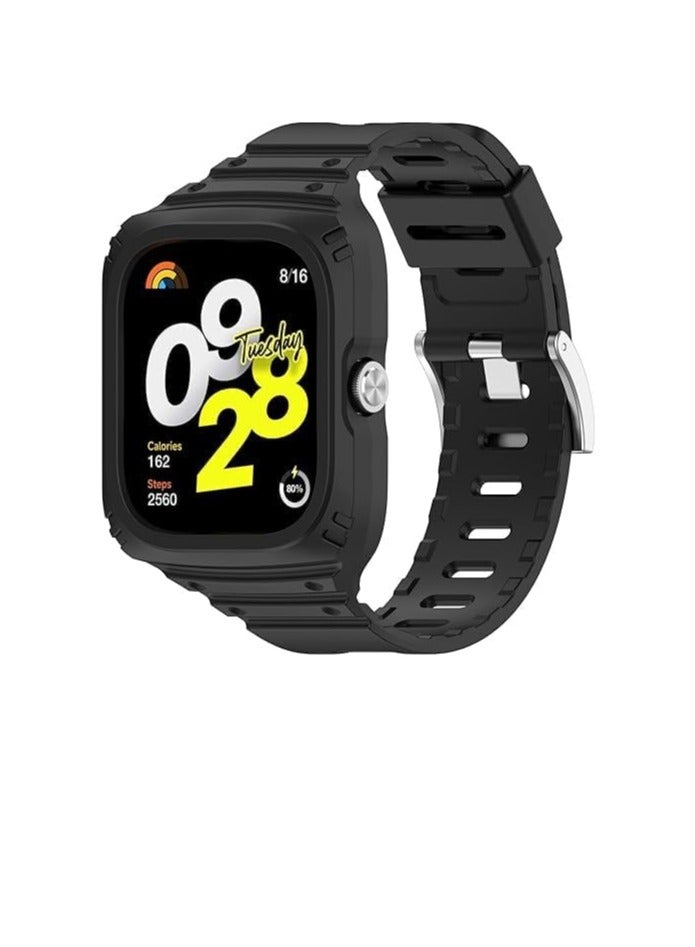 Watch Band with Case, Silicone Replacement Strap and Silicone Protective Case and Wrist Straps Compatible with Redmi Watch 4 Smart Watch (Black) - Image 2